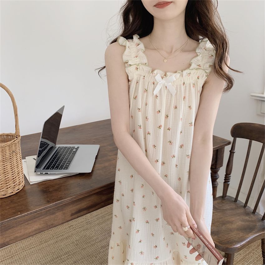 Summer Night Dress Women Sweet Sleepwear Nightgown Sleeveless Thin Korean  Style Students Cute Night Wears for Women Home Clothes