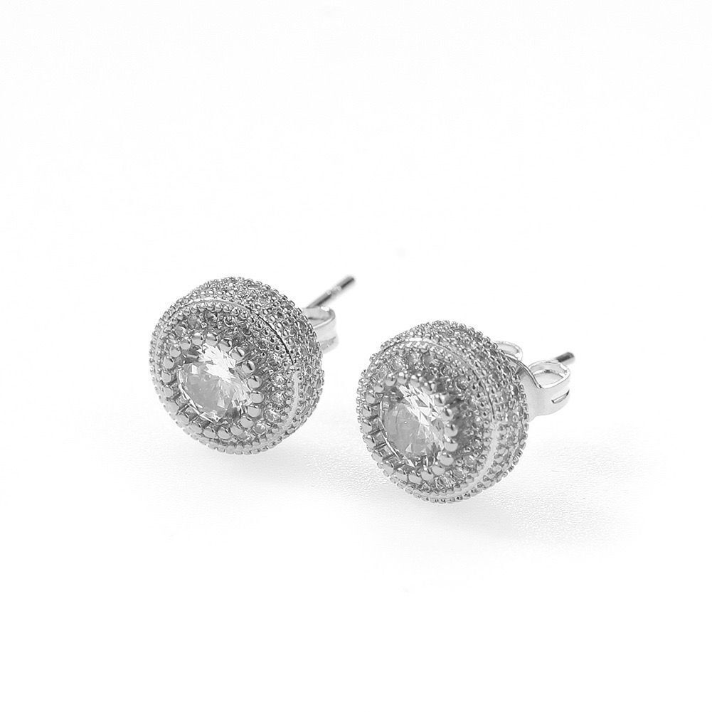 Hip Hop HIPHOP Full Diamond Zircon Earrings S Pure Silver Internet Celebrity Clips Niche High-End Men's Ear Jewelry_voghion.com