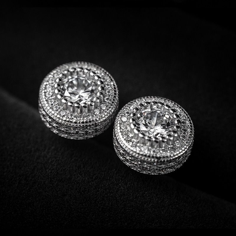 Hip Hop HIPHOP Full Diamond Zircon Earrings S Pure Silver Internet Celebrity Clips Niche High-End Men's Ear Jewelry_voghion.com