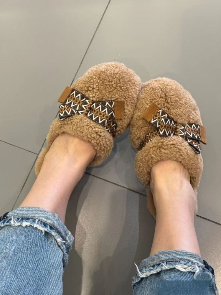 Sangpo Winter-Schaffell-Hausschuhe mit integriertem Teddy-Haarteil, lockigem Kopftuch, dicker, warmer Schleife und flauschigen Hausschuhen für Damen_voghion.com