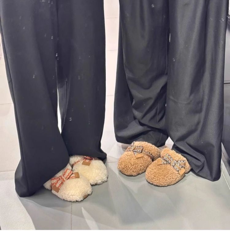 Sangpo Winter-Schaffell-Hausschuhe mit integriertem Teddy-Haarteil, lockigem Kopftuch, dicker, warmer Schleife und flauschigen Hausschuhen für Damen_voghion.com